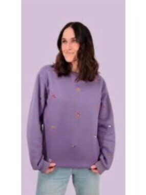 Mojo Provo Embroidered Friends Charms Crew Sweatshirt Unisex Size Medium Purple